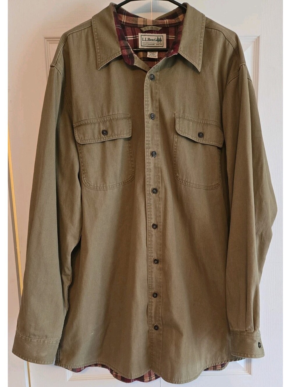 Vtg Ll Bean Flannel Lined Button Down Shacket canvas Mens Utility hurricaine XlT